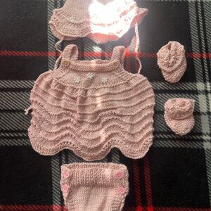 Charming Pink Knit Baby Set with Bonnet and Booties